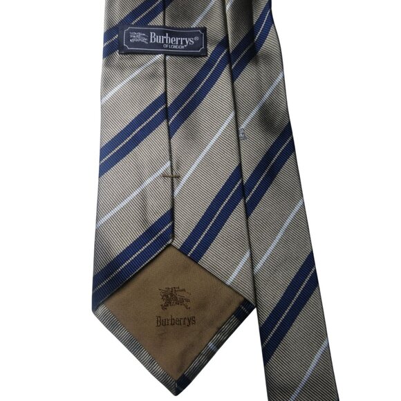 Vintage Burberrys Gold and Blue 100% Silk Repp Tie - Picture 2 of 6